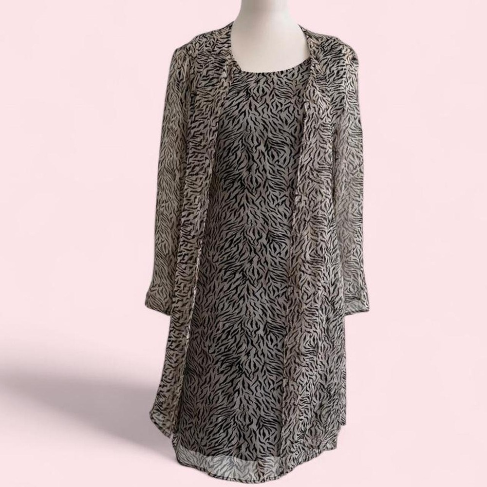 Vintage Y2K Robbie Bee 100% silk animal print two-piece dress & overlay